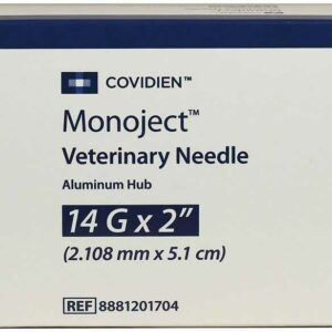 Monoject Rigid Pack Hypodermic Veterinary Needle, Aluminum Hub, Intermediate Bevel, 14g x 2.0", Box/100