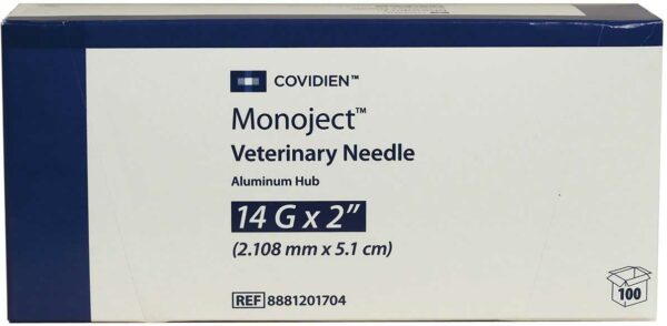 Monoject Rigid Pack Hypodermic Veterinary Needle, Aluminum Hub, Intermediate Bevel, 14g x 2.0", Box/100