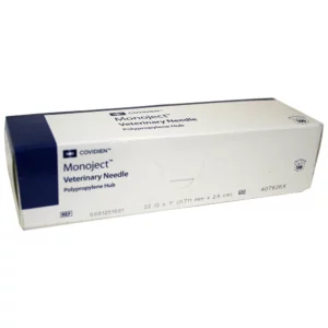 Monoject Hypodermic Veterinary Needle, Polypropylene Hub, Regular Bevel, Blue, 22g x 1.0", box/100