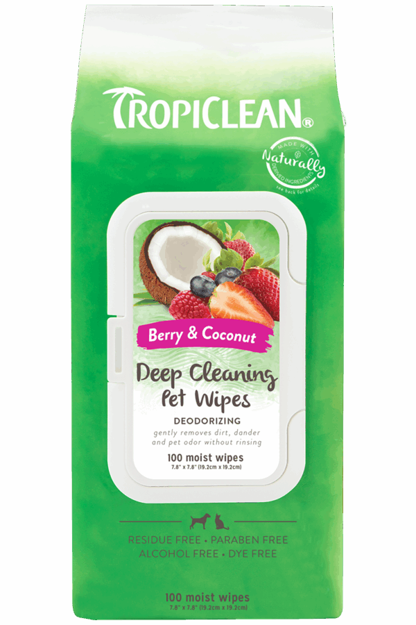 Tropiclean Berry & Coconut Deodorizing Wipes, 100 Count