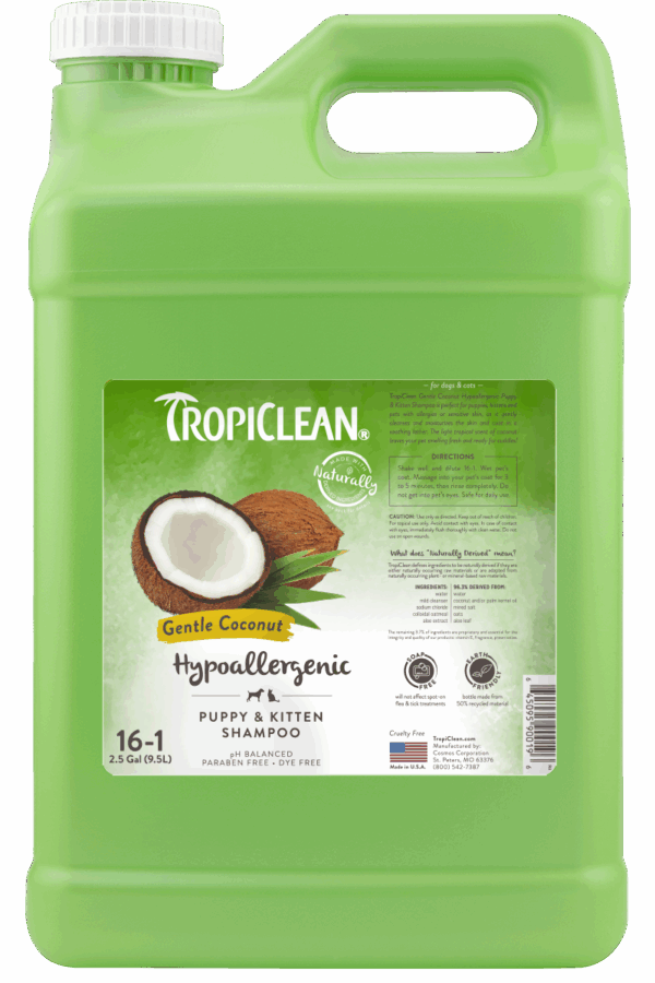 Tropiclean Gentle Coconut Hypoallergenic Puppy & Kitten Shampoo, 2.5 Gallon