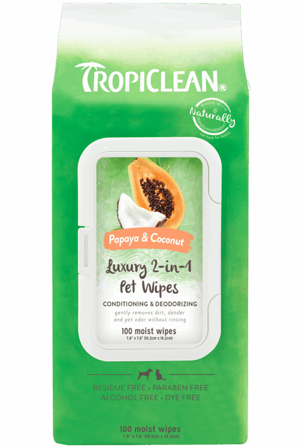 TropiClean Papaya & Coconut Luxury 2-in-1 Wipes for Pets